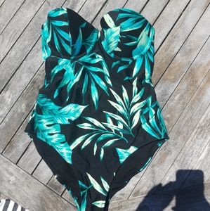 Tropical print bustier  style swimsuit